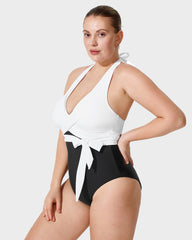 Halter Neck Twisted Belted One-Piece Swimsuit