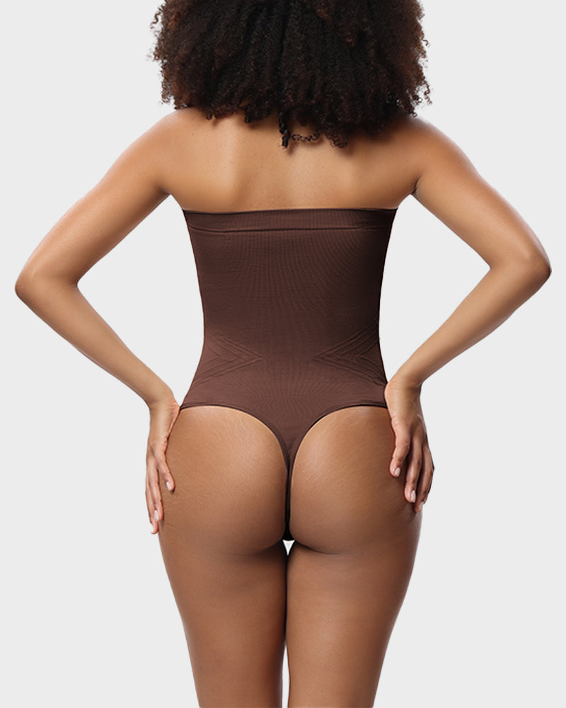 Seamless Shaping Bandeau Thong Bodysuit with Removable Straps