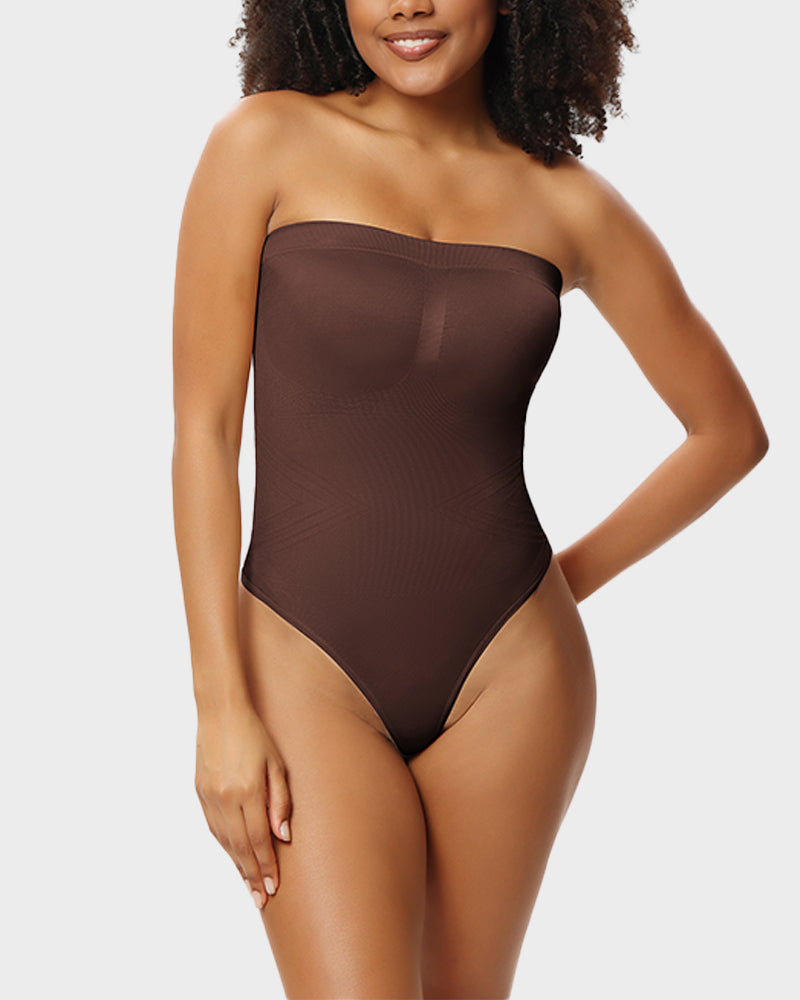 Seamless Shaping Bandeau Thong Bodysuit with Removable Straps