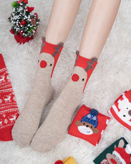 Christmas Cartoon Animal Print Comfort Socks (4 Pack)