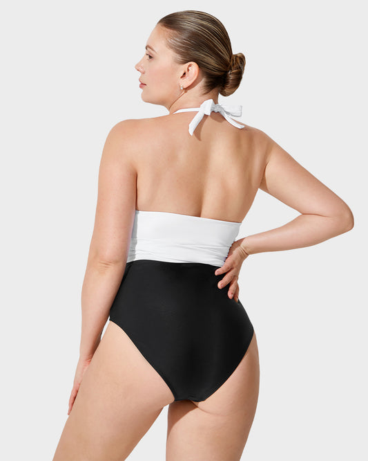 Halter Neck Twisted Belted One-Piece Swimsuit