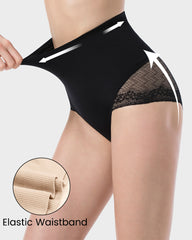 High Waist Tummy Control Lace Trim Mesh Panty