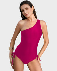 One Shoulder Drawstring Lace-Up Back Sculpting Swimsuit