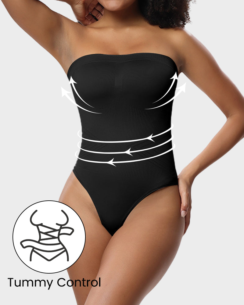 Seamless Shaping Bandeau Thong Bodysuit with Removable Straps