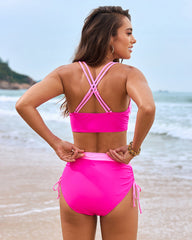 Color-Block Drawstring Cross-Back Bikini Set