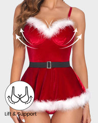 Sexy Christmas Velvet Mini Dress with Matching Thong