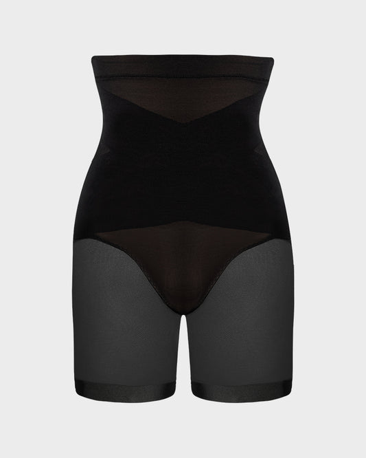 High Waist Criss-Cross Mesh Shaping Mid-Thigh Shorts