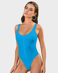 Zip Front Tank Thong Back One-Piece Swimsuit