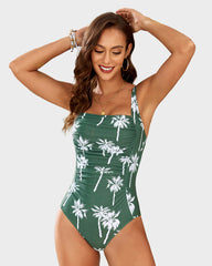 Square Neck Ruched One Piece Swimsuit