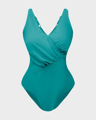 Deep V Cross Over Ruched One-Piece Swimsuit