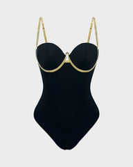 Gold-Trimmed Built-In-Bra One-Piece Swimsuit