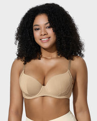 Deep V Lace Trim Full Coverage Push Up Bra