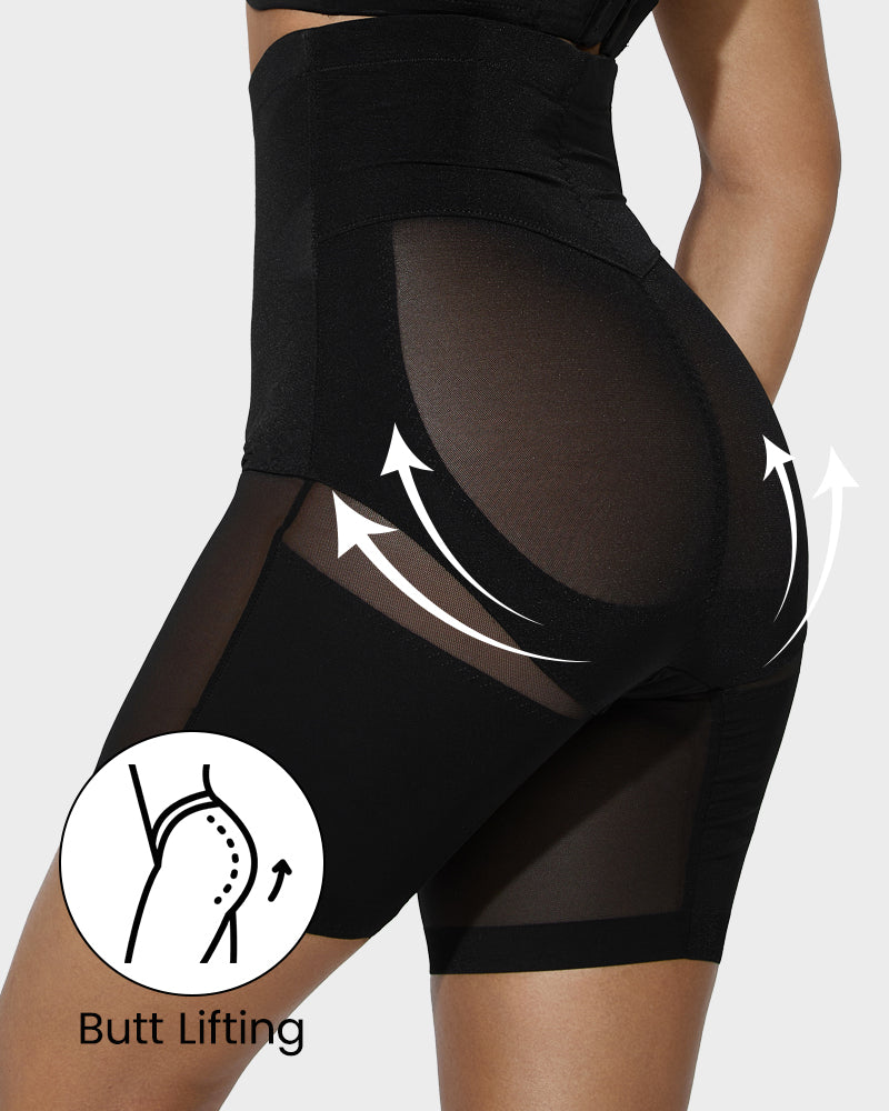 High Waist Criss-Cross Mesh Shaping Mid-Thigh Shorts