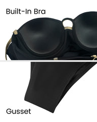 Gold-Trimmed Built-In-Bra One-Piece Swimsuit