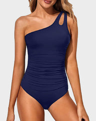 One Shoulder Ruched One Piece Swimsuit