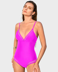 Deep V Mesh Insert Lace-Up Sculpting Swimsuit