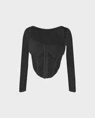 V-Neck Sheer Lace Mesh Front Closure Long Sleeve Top