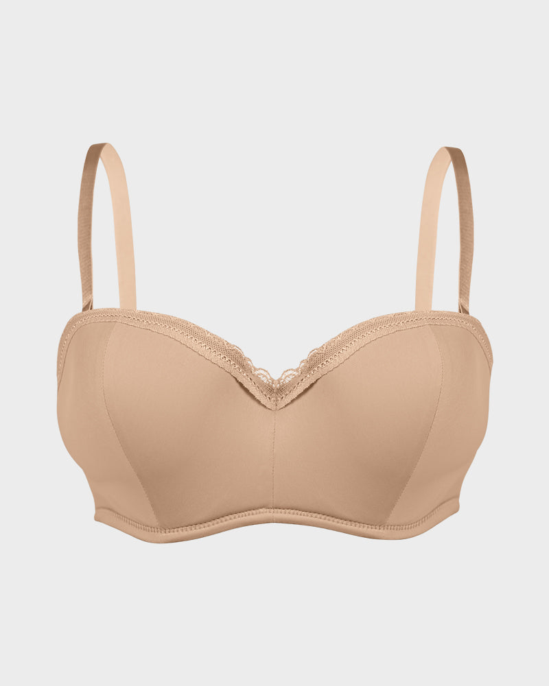 Lace Trim Molded Cup Underwire Bra with Removable Straps