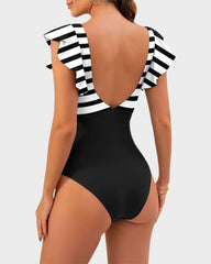 Ruffle Sleeve Cut-Out Ruched One-Piece Swimsuit