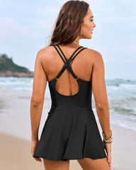 Knot Hem Ruched One-Piece Swim Dress