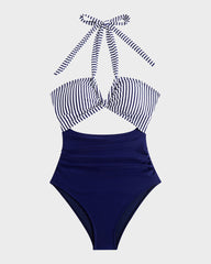 Halter Neck Cut-Out  Ruched One Piece Swimsuit