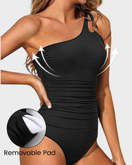 One Shoulder Ruched One Piece Swimsuit