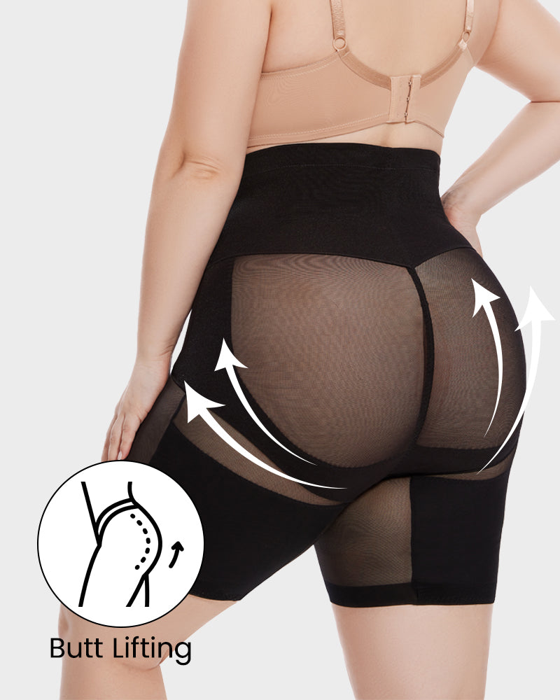 High Waist Criss-Cross Mesh Shaping Mid-Thigh Shorts