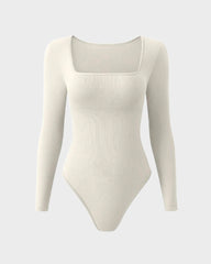 SheCurve® Ribbed Square Neck Long Sleeve Bodysuit