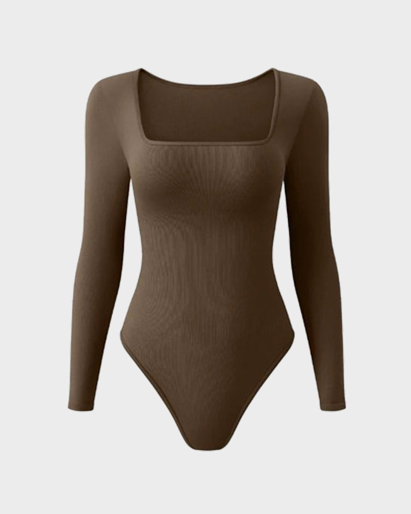 SheCurve® Trendy Square Neck Long Sleeve Bodysuit