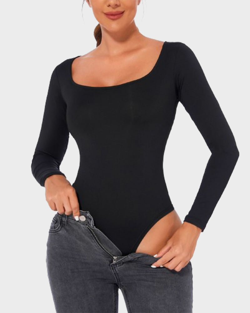 SheCurve® Trendy Square Neck Long Sleeve Bodysuit