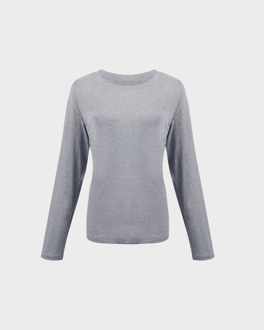 Modal Ribbed Cotton Crew Neck Long Sleeve Top