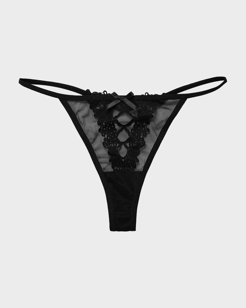 Lace Trim Mesh V String Panty