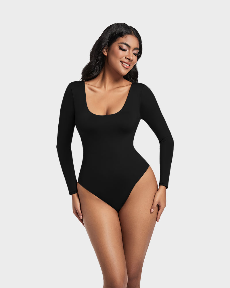 SheCurve®Seamless Sculpt Long Sleeve Scoop Neck Thong Bodysuit