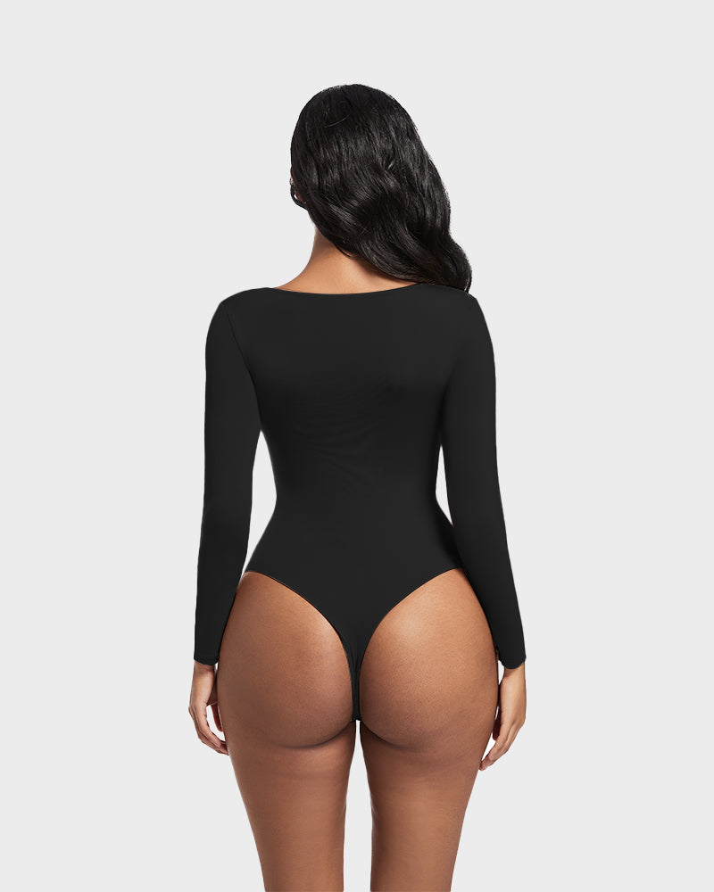 SheCurve®Seamless Sculpt Long Sleeve Scoop Neck Thong Bodysuit