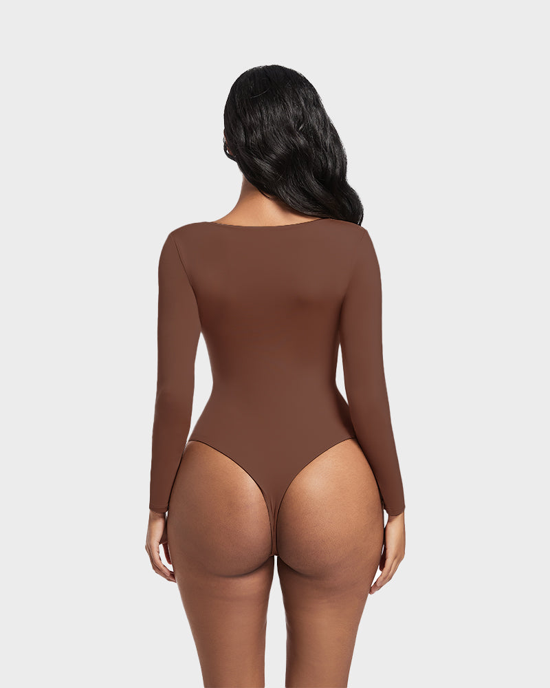 SheCurve®Seamless Sculpt Long Sleeve Scoop Neck Thong Bodysuit