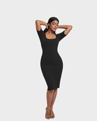 SheCurve®Built-In Shapewear Short Sleeve Square Neck Dress