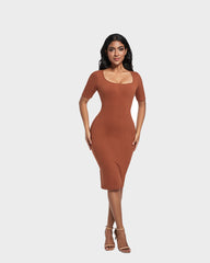 SheCurve®Built-In Shapewear Short Sleeve Square Neck Dress