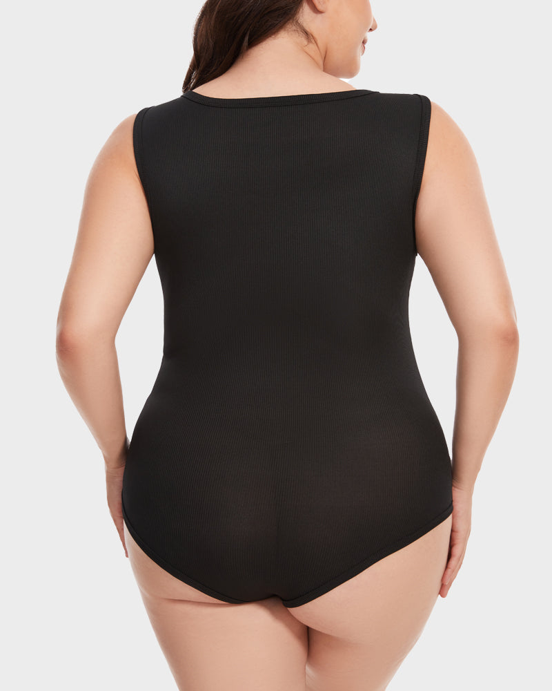 SheCurve® Ribbed Strappy Square Neck Bodysuits