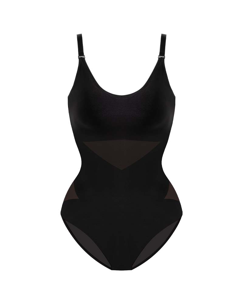 Criss-Cross Mesh Panel Sculpting Bodysuit