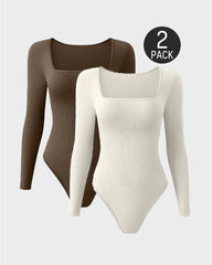 SheCurve® Trendy Square Neck Long Sleeve Bodysuit