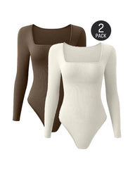 SheCurve® Sexy Square Neck Long Sleeve Bodysuits