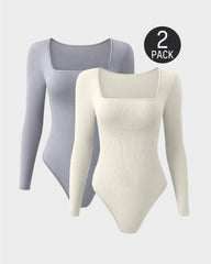 SheCurve® Trendy Square Neck Long Sleeve Bodysuit