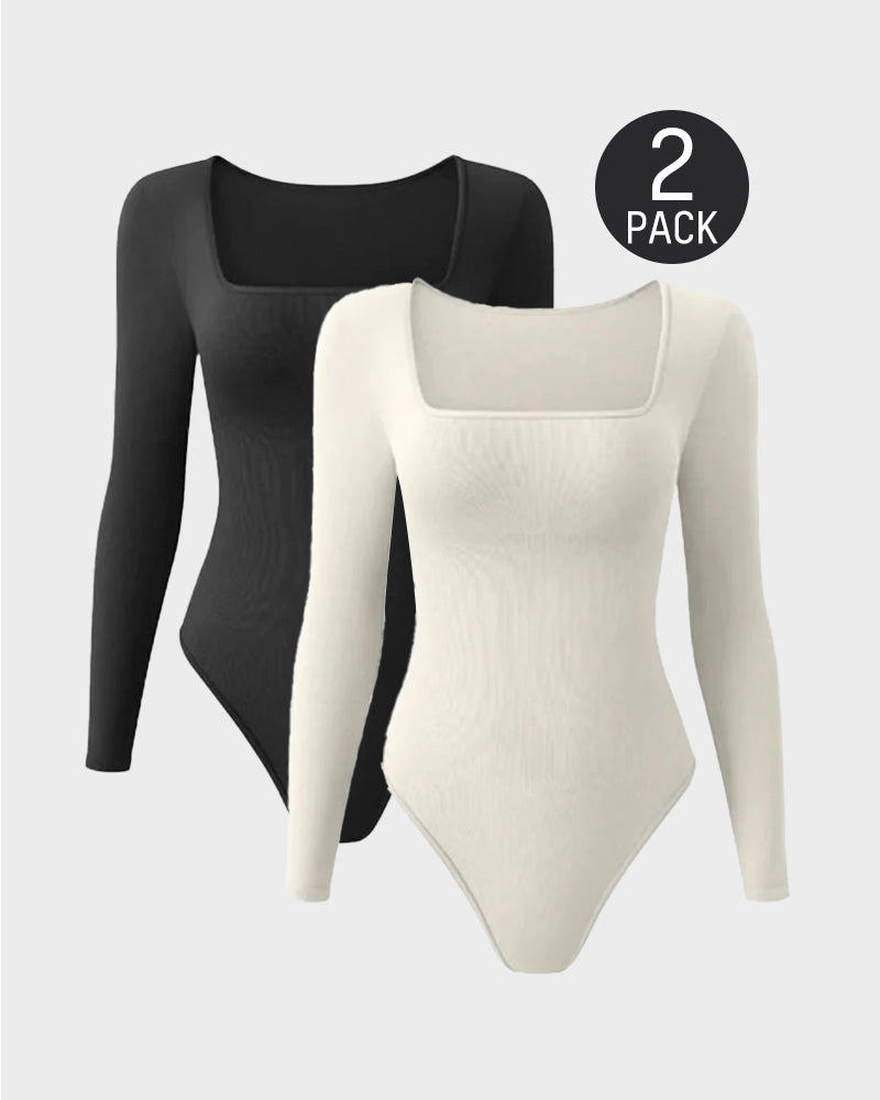 SheCurve® Trendy Square Neck Long Sleeve Bodysuit