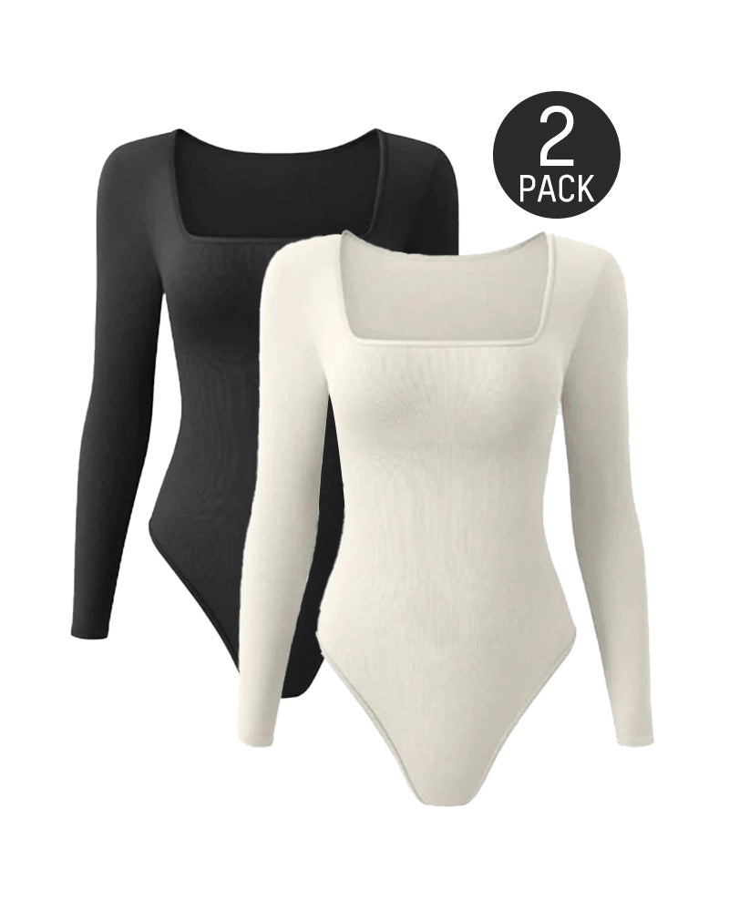 SheCurve® Trendy Square Neck Long Sleeve Bodysuit