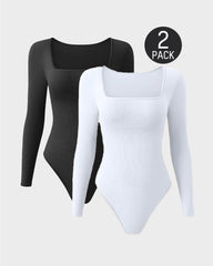 SheCurve® Trendy Square Neck Long Sleeve Bodysuit