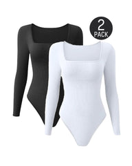 SheCurve® Trendy Square Neck Long Sleeve Bodysuit