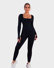 SheCurve® Long Sleeve Square Neck Full Body Shaper Jumpsuit