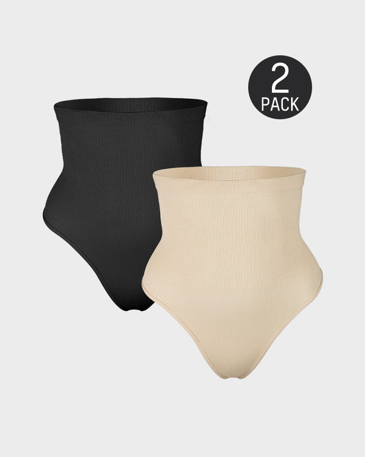 High Waist Tummy Control Shaping Thong Panty (2 Pack)