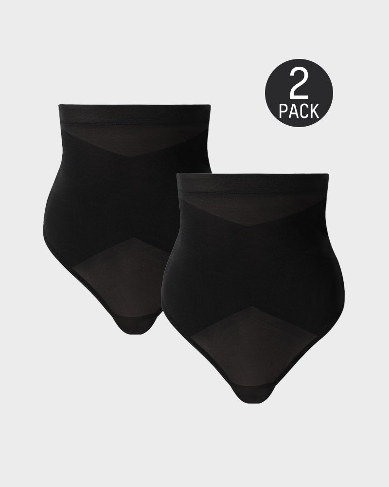 SheCurve® 2-Pack-High Waist Criss-Cross Mesh Shaping Thong Panty