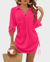 Coverup Drawstring Beach Dress Shirt